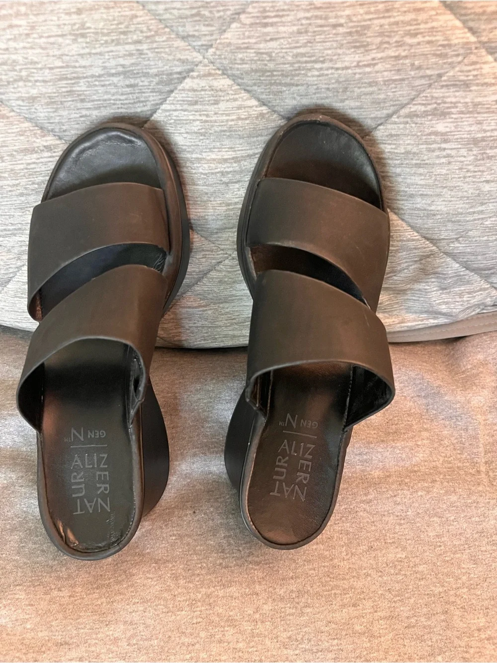 Naturalizer Black Double-Strap Platform  Wedge Slide Sandals - Women's